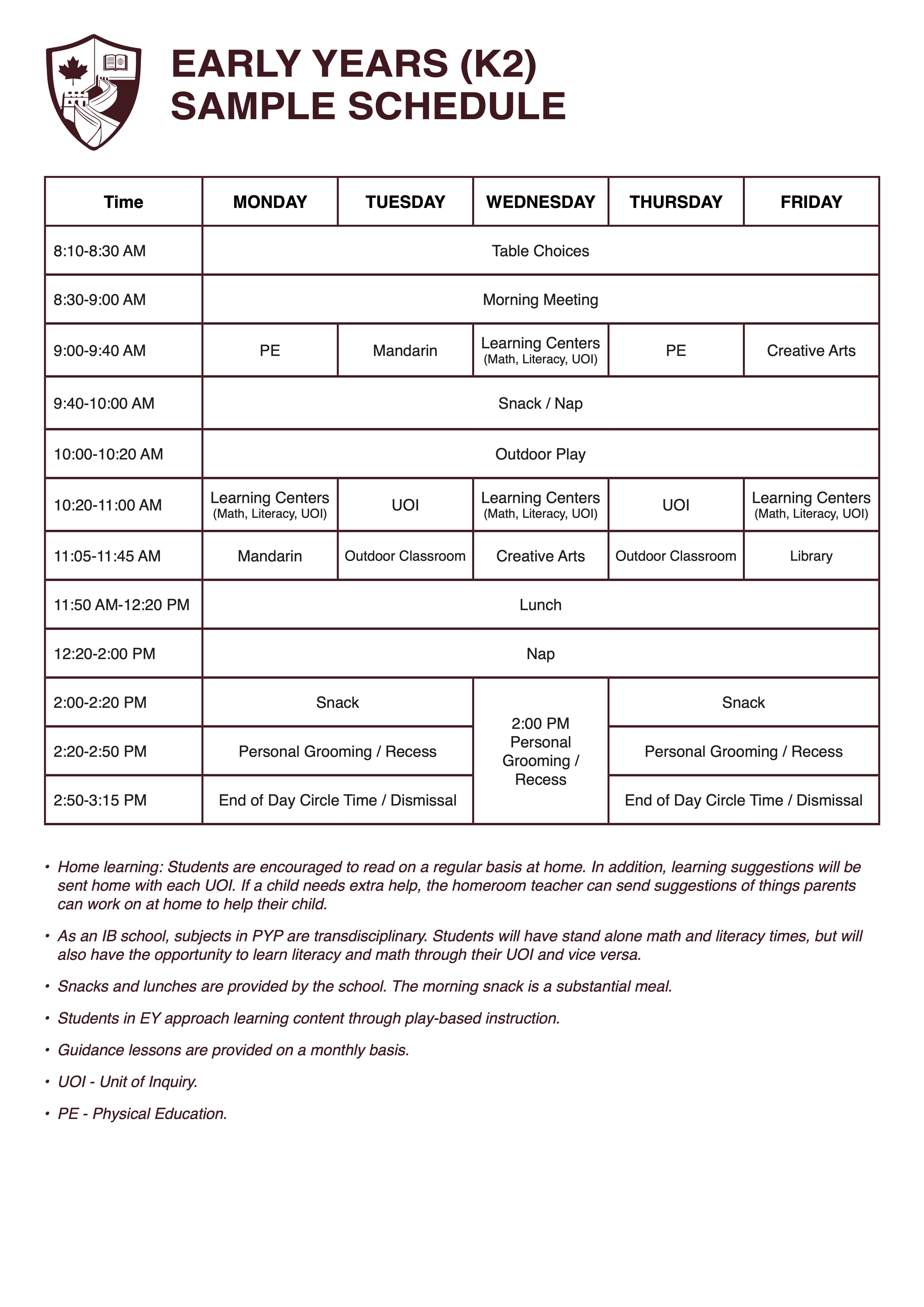 Sample Schedule