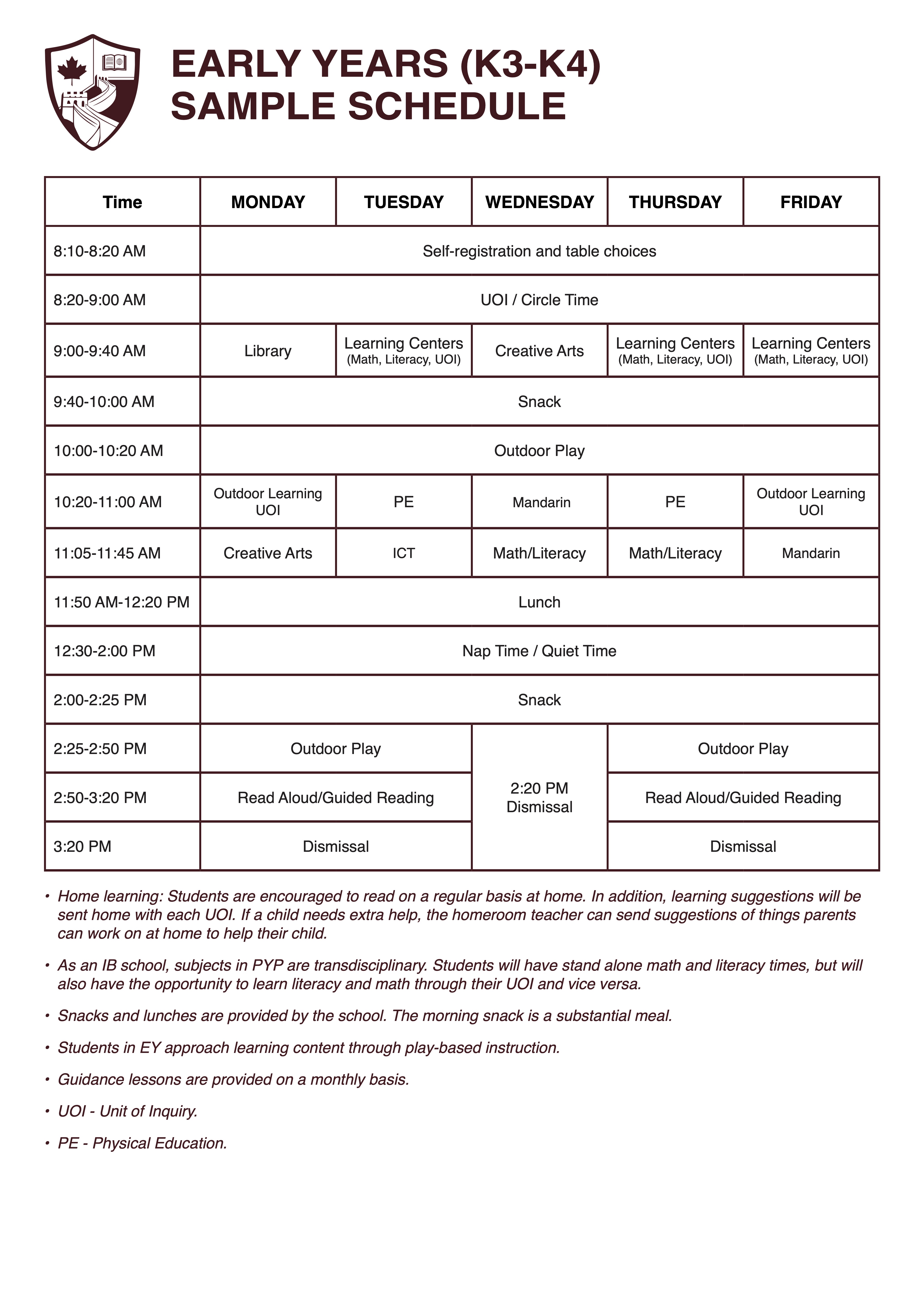 Sample Schedule