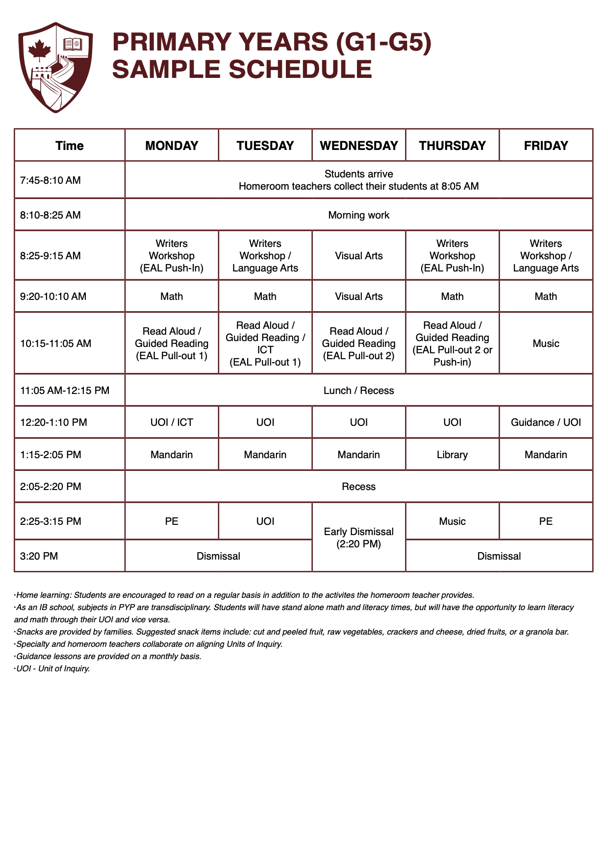 Sample Schedule