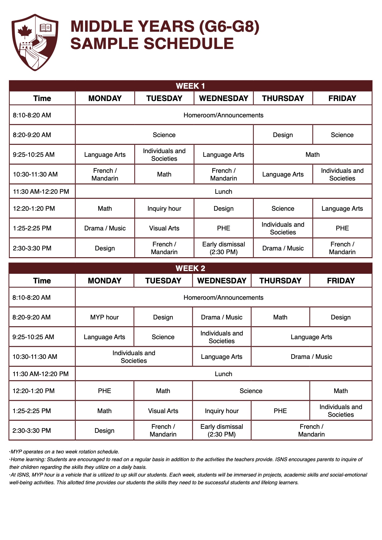 Sample Schedule